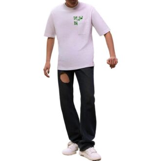Camiseta blanca de manga corta y corte holgado con estampado de flechas diagonales pintadas con spray de Off-White para hombre, colección primavera-verano 2022