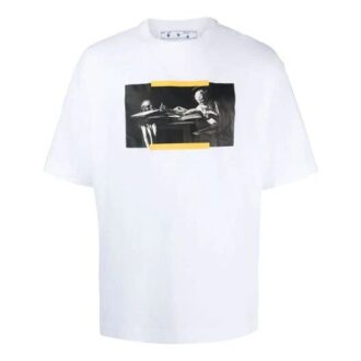 Camiseta blanca de manga corta y cuello redondo con estampado Caravaggio de Off-White para hombre, colección FW21, corte ajustado