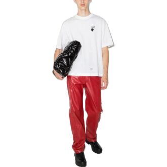 Camiseta blanca de manga corta y cuello redondo con estampado del logotipo y patrón de flechas Caravaggio de Off-White para hombre, colección primavera-verano 2022