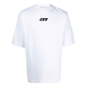 Camiseta blanca de manga corta y cuello redondo con logo Off-White para hombre, FW21, corte holgado