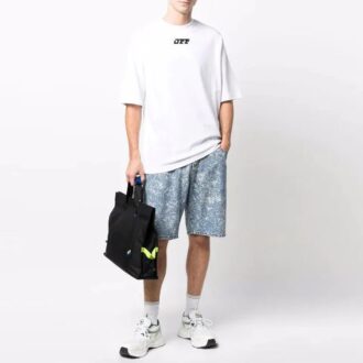 Camiseta blanca de manga corta y cuello redondo con logo Off-White para hombre, FW21, corte holgado
