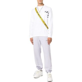 Camiseta blanca de manga larga con cuello redondo y estampado de logotipo a rayas de Off-White para hombre, colección primavera-verano 2022