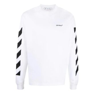 Camiseta blanca de manga larga con cuello redondo y rayas Off-White para hombre FW22