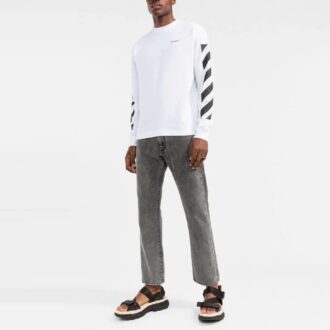 Camiseta blanca de manga larga con cuello redondo y rayas Off-White para hombre FW22
