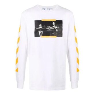 Camiseta blanca de manga larga Off-White para hombre FW21 con pintura de Caravaggio