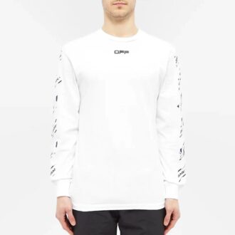 Camiseta blanca de manga larga y corte ajustado con tirantes de goma de Off-White para hombre, colección Otoño-Invierno 2021