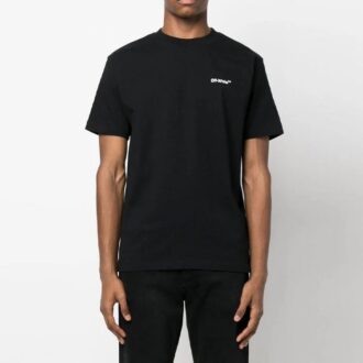Camiseta casual de manga corta para hombre Off-White con estampado del logotipo de la flecha en cadena, color negro