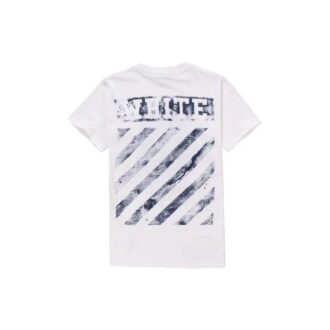 Camiseta casual de pantalones cortos con cuello redondo y estampado de ondas alfabéticas, color blanco