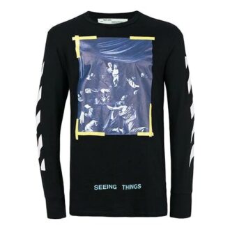 Camiseta con estampado en el pecho, manga larga, negro