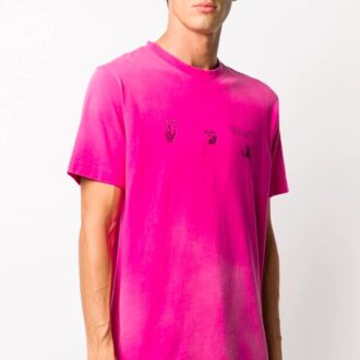 Camiseta con logotipo bordado desvaído para hombre, rosa