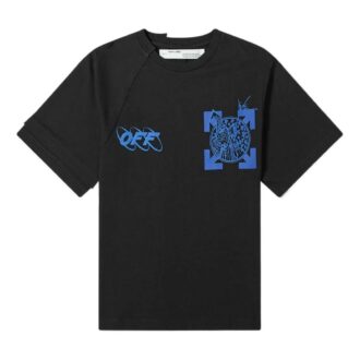 Camiseta de algodón clásica con logo de flecha estampado, cuello redondo y pantalones cortos, color negro