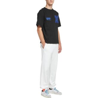 Camiseta de algodón clásica con logo de flecha estampado, cuello redondo y pantalones cortos, color negro