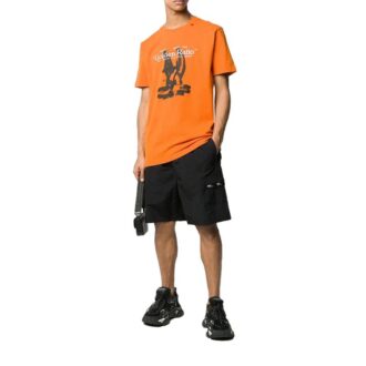 Camiseta de algodón con estampado, pantalones cortos, naranja