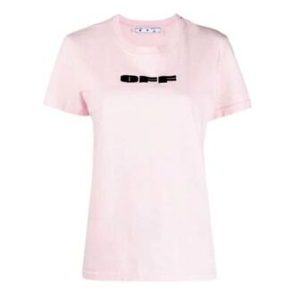 Camiseta de algodón con logo Off-White, pantalones cortos, corte ajustado, color rosa