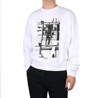 Camiseta de algodón de cuello redondo y manga larga con estampado de flechas, color blanco