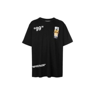 Camiseta de algodón de manga corta con estampado en negro, pantalones cortos con corte holgado