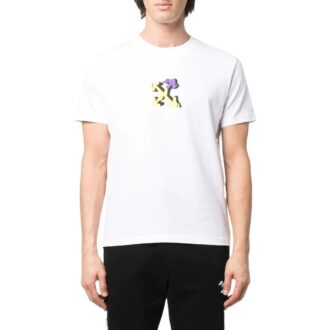 Camiseta de algodón de pantalones cortos con estampado de flechas geométricas, colección primavera-verano 2022, color blanco