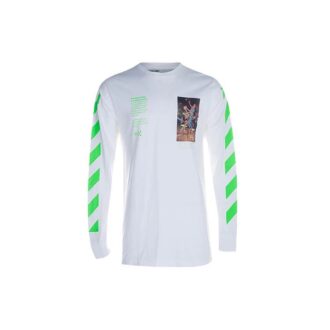 Camiseta de algodón estampada, cuello redondo y manga larga, versión estándar, color blanco