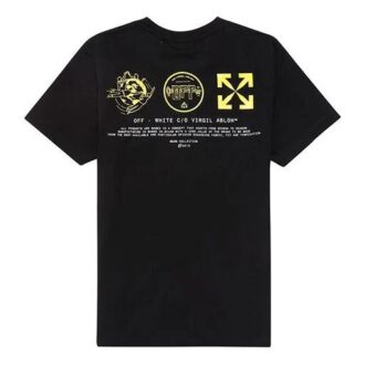 Camiseta de algodón negra con símbolos de la colección primavera-verano 2020, de manga corta, para hombre, con logo y corte normal
