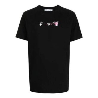 Camiseta de cuello redondo con estampado de flechas «Negro, blanco y rosa»