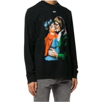 Camiseta de cuello redondo con estampado Kiss, negro, corte ajustado