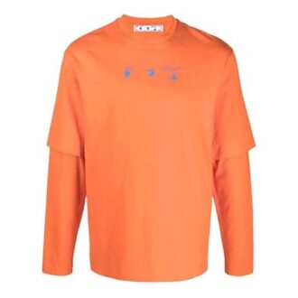 Camiseta de hombre Off-White FW21 con logo, cuello redondo, estampado, manga larga y corte holgado, color naranja
