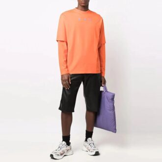 Camiseta de hombre Off-White FW21 con logo, cuello redondo, estampado, manga larga y corte holgado, color naranja