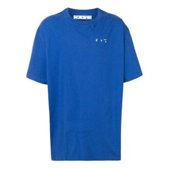 Camiseta de manga corta con cuello redondo, corte holgado y estampado de logotipo, color azul
