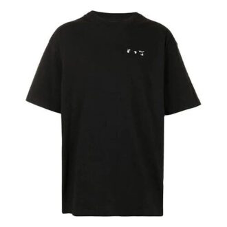 Camiseta de manga corta con cuello redondo y estampado de logotipo, corte holgado, color negro