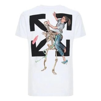 Camiseta de manga corta con estampado de esqueleto y logotipo, color blanco