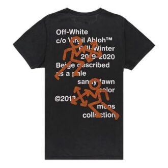 Camiseta de manga corta con estampado de flecha delgada y pictograma bordado, versión estándar, negro