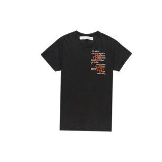 Camiseta de manga corta con estampado de flecha delgada y pictograma bordado, versión estándar, negro