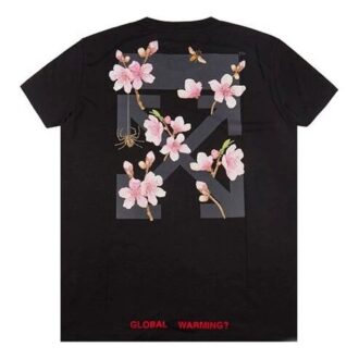 Camiseta de manga corta con estampado de flechas y bocetos de flores de cerezo en Off-White