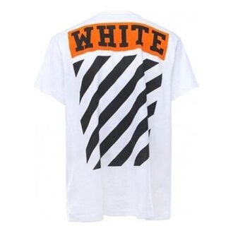 Camiseta de manga corta con estampado de logotipo a rayas, versión estándar, color blanco