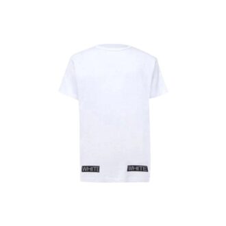 Camiseta de manga corta con estampado de logotipo a rayas, versión estándar, color blanco