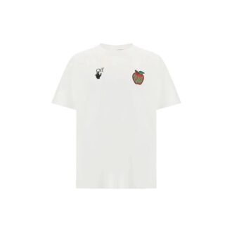 Camiseta de manga corta con estampado de manzana, corte holgado, para hombre, color blanco