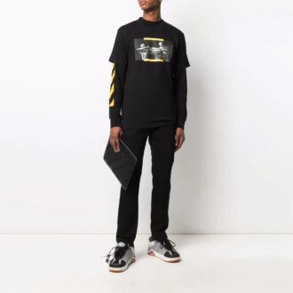 Camiseta de manga corta con estampado para hombre Off-White SS21, color negro