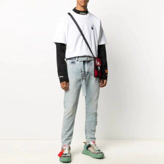 Camiseta de manga corta FW20 con esqueleto humano y flecha para hombre, color blanco