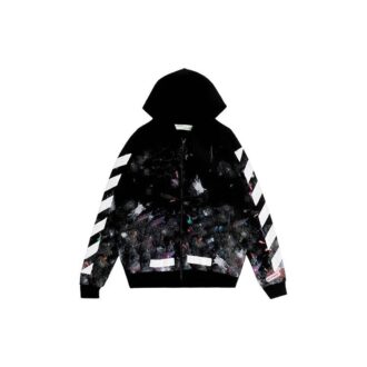Camiseta de manga larga con capucha y cremallera con estampado de flecha de graffiti, versión estándar, negro