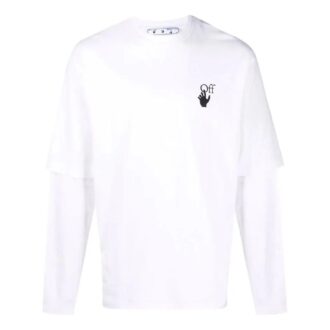 Camiseta de manga larga con cuello redondo y estampado de logotipo para hombre de Off-White, versión en blanco