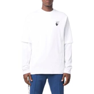 Camiseta de manga larga con cuello redondo y estampado de logotipo para hombre de Off-White, versión en blanco