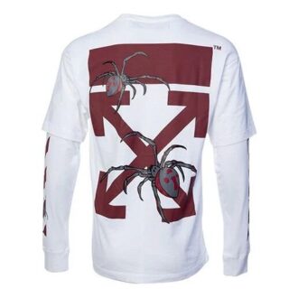 Camiseta de manga larga con estampado de flecha, corte holgado, color blanco