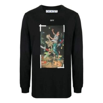 Camiseta de manga larga con estampado de pintura, color negro