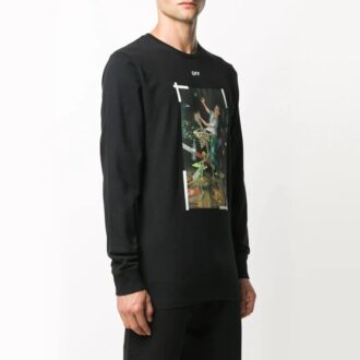 Camiseta de manga larga con estampado de pintura, color negro