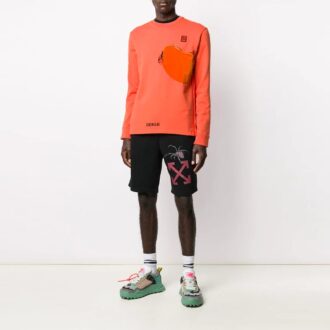 Camiseta de manga larga con patchwork de tela, versión estándar, color naranja