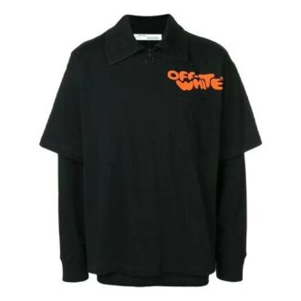 Camiseta de manga larga con solapa con cremallera y estampado de letras, color negro