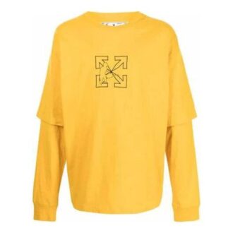 Camiseta de manga larga de algodón de color liso con estampado del logotipo de la temporada primavera-verano 2021, versión estándar, color amarillo