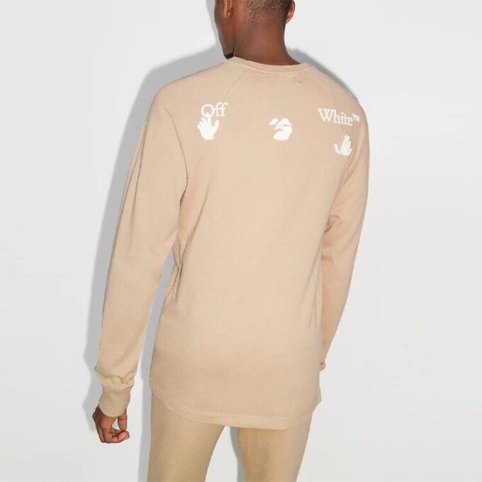 Camiseta de manga larga holgada con cuello redondo y estampado del logotipo Off-White x Browns 50 para hombre, color beige