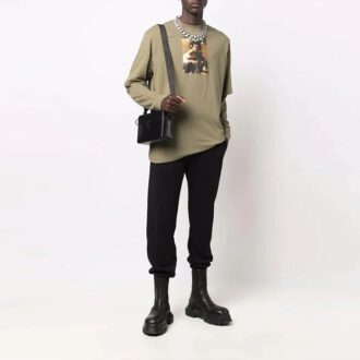 Camiseta de manga larga holgada con estampado Caravaggio Niños de Off-White para hombre, color verde militar