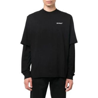 Camiseta de manga larga holgada con estampado de pintura Off-White para hombre, temporada otoño-invierno 2022, color negro